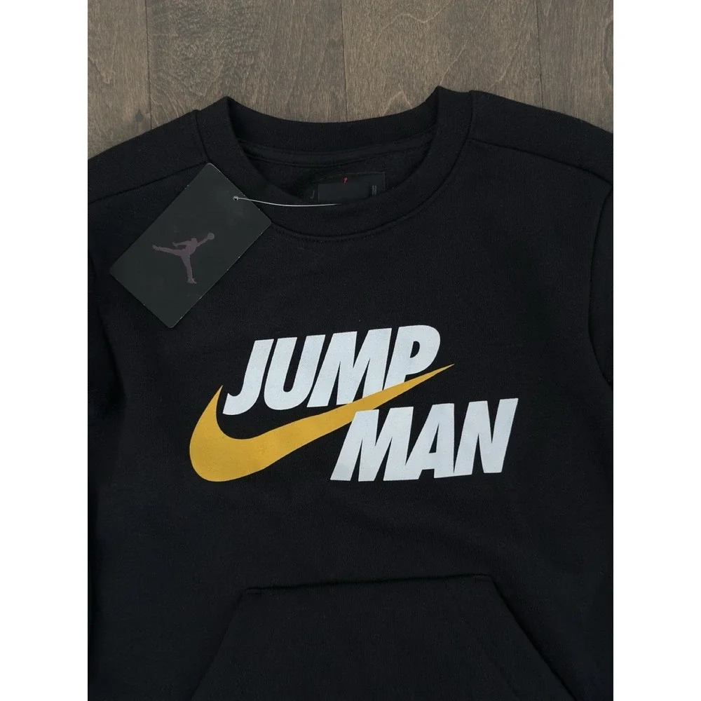 NWT Jordan Air‎ Nike Sweatshirt Youth Size S Jumpman Crew Neck Fleece Black Logo